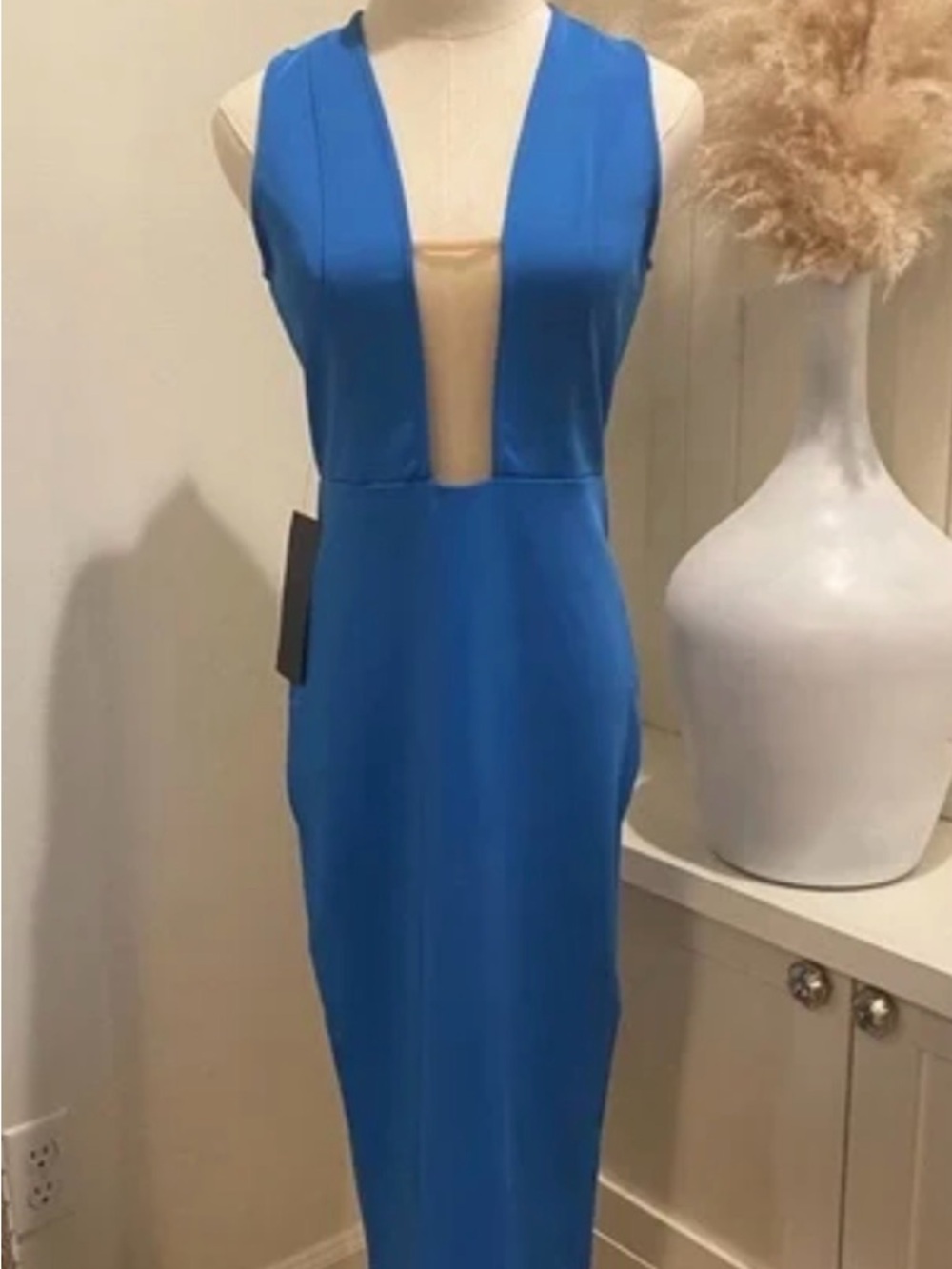 Bebe Illusion Mesh Scuba Dress In Princess Blue. NWT’s Size Large - Picture 3 of 8